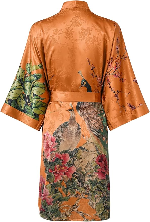 Ledamon Women's Kimono Short Robe - Classic Floral Bathrobe Nightgown