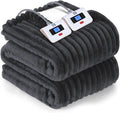 Sealy Electric Blanket Queen Size, Soft Ribbed Flannel to Sherpa Reversible Heated Blanket with Dual Control 10 Heat Settings & 1 to 12 Hours Auto-Off 84"x90" Machine Washable, Charcoal