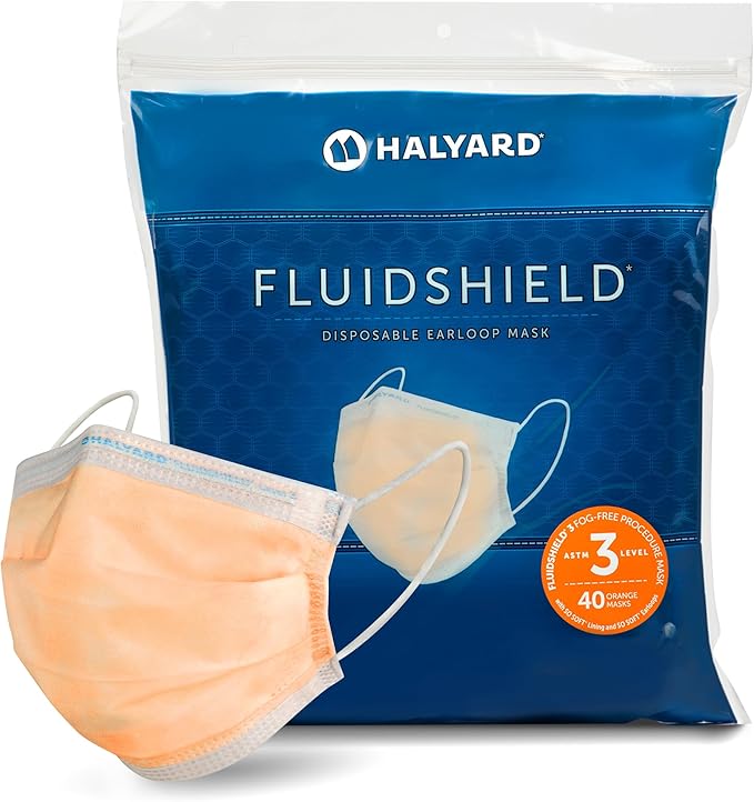 HALYARD FLUIDSHIELD Level 3 Disposable Face Mask with SO SOFT Earloop Mask, Made in the Americas, Level 3, 28797