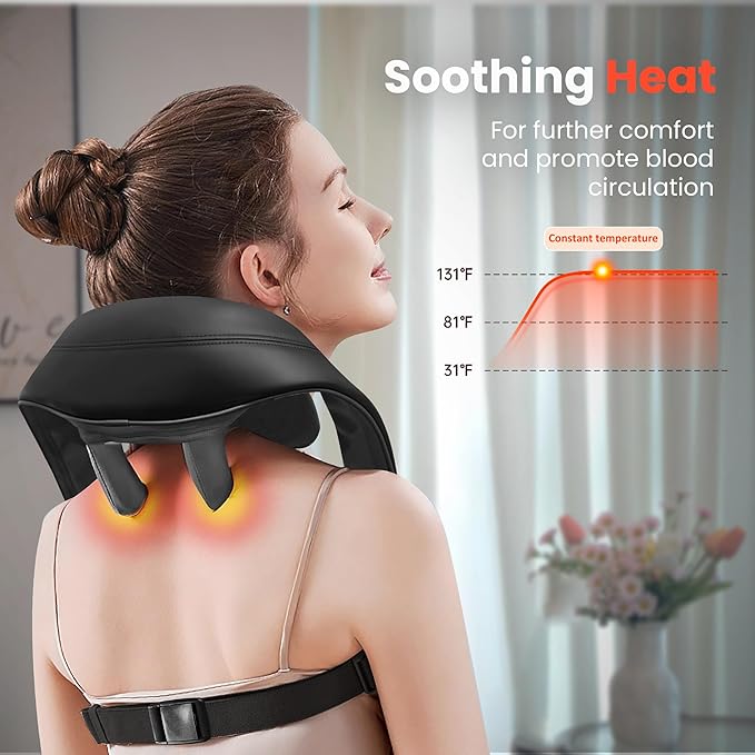 COMFIER Christmas Gift for Women Men Mom Dad,4D Neck and Shoulder Massager with Heat, Cordless Shiatsu Back and Neck Massager for Pain Relief,Hands-Free Massager with Carry Bag