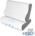 Cooling Pillows Queen Size Set of 2, Memory Foam Bed Pillows for Sleeping, Ergonomic Cervical Pillow for Neck and Shoulder Pain Relief, with Pillowcase（Grey）