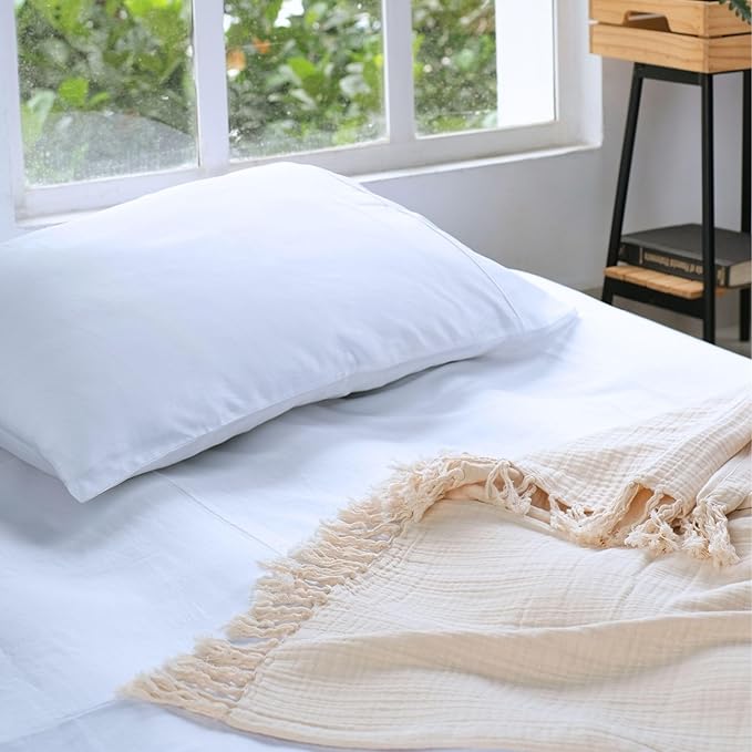 Salt Earth 100% Cotton Muslin Throw Blanket, Gauze Blanket 50"X60" Throw with Tassel 4 Layered for Couch, Bed, Living Room, Home,Lightweight & All Season Blankets & Throws, Skin Friendly (Parchment)