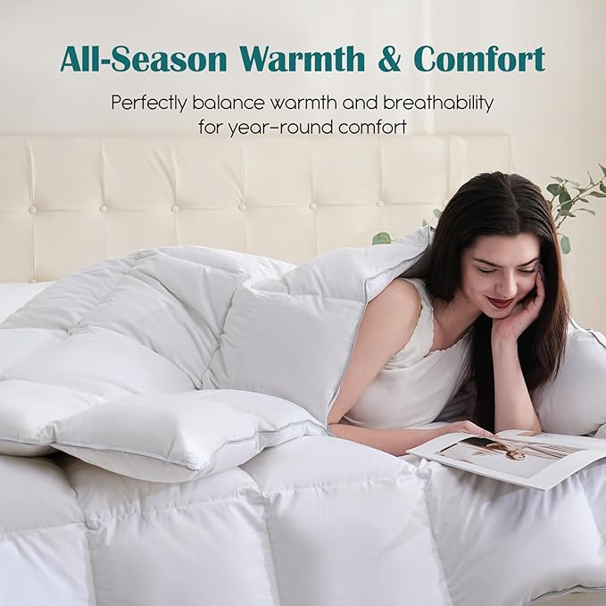 Goose Feather Down Fiber Comforter Full Size, 100% Cotton Cover Ultra Soft Fluffy Duvet Insert Full, All Season Luxurious Hotel Bedding Comforter, White 82"x86"