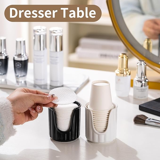 TANEW Ceramic Bathroom Cup Dispenser with Stylish Vertical Stripes - Dixie Cup Dispenser & Mouthwash Cup Holder Holds 3oz Paper Cups for Rinsing Cups on Bathroom Vanity Countertops Matt White