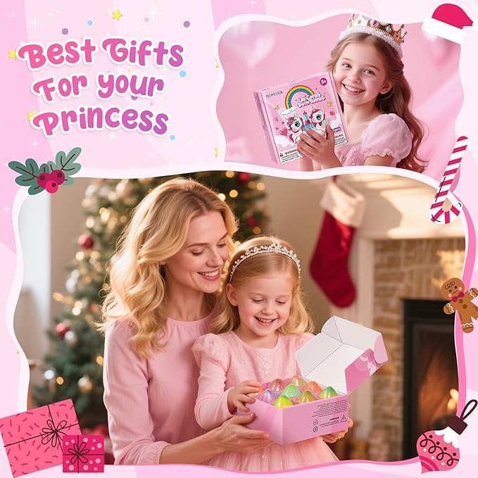 Unicorn Bath Bombs with Surprise Toys Inside, 9 Packs Bubble Bath Bomb for Kids Girls, Christmas Birthday Gifts for Girls, Stocking Stuffers for Kids (36+ Months)