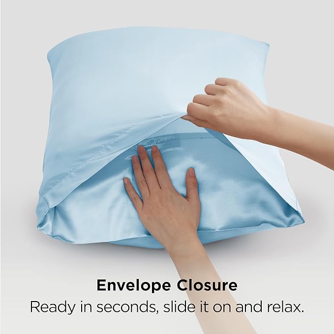 Bedsure King Size Satin Pillowcase Set of 2 - Aqua Silky Pillow Cases for Hair and Skin with Envelope Closure, Similar to Silk Pillow Cases, Gifts for Women Men, 20x36 Inches, 2pcs