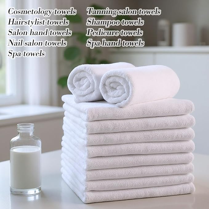 Shimeyao Bleach Proof Towels Microfiber Absorbent Resistant Hair Hand Towels Bulk Quick Dry for Barber Gym Bath Spa Shaving(40 Pack,White,Cute)