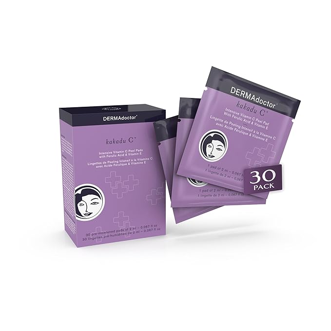 DERMAdoctor Exfoliating Toner Pads - Illuminating Chemical Peel for Face - Vitamin C Glycolic, Lactic Acid - AHA & BHA Liquid Exfoliant Pore Pads for Wrinkles Uneven Skin Tone Enlarged Pores -30 Pack