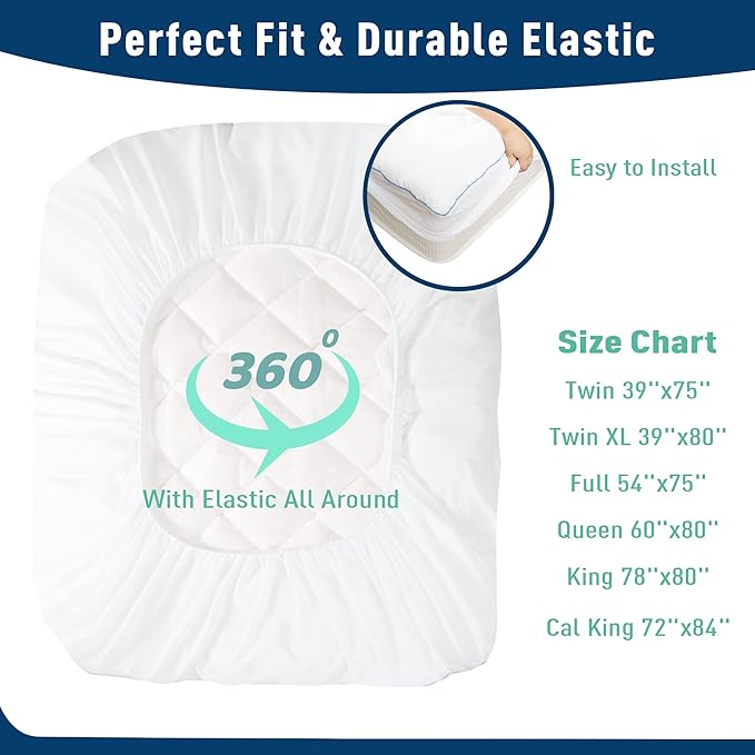 Queen Size Mattress Protector Waterproof Quilted Mattress Cover Cotton Mattress Pad Cover Extra Deep Pocket 18-22" Thin Version Hypoallergenic & Soft