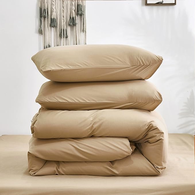 Cottonight Champagne Comforter Set Twin Khaki Bedding Set Full Solid Golden Color Blanket Quilts Soft Simple Breathable Modern Fashion Comforter Set for Women Men