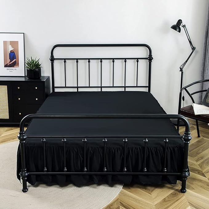 Bed Skirt Ruffled Bed Skirt with Split Corners, 18 Inch Drop Dust Ruffle Bed Skirts with Platform, Black, Full Size