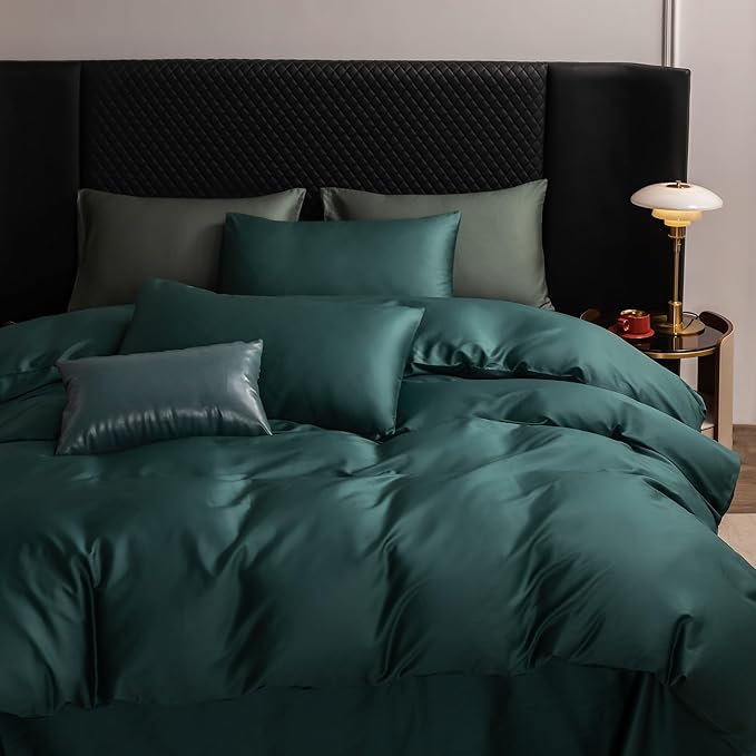 MooMee Duvet Cover Set 100% Extra Long Staple Cotton 600 Thread Count Silky Sateen Smooth Luxury Soft Breathable Durable Hotel Quality Bedding, 3 Pieces (Teal Green, King 104"x90")