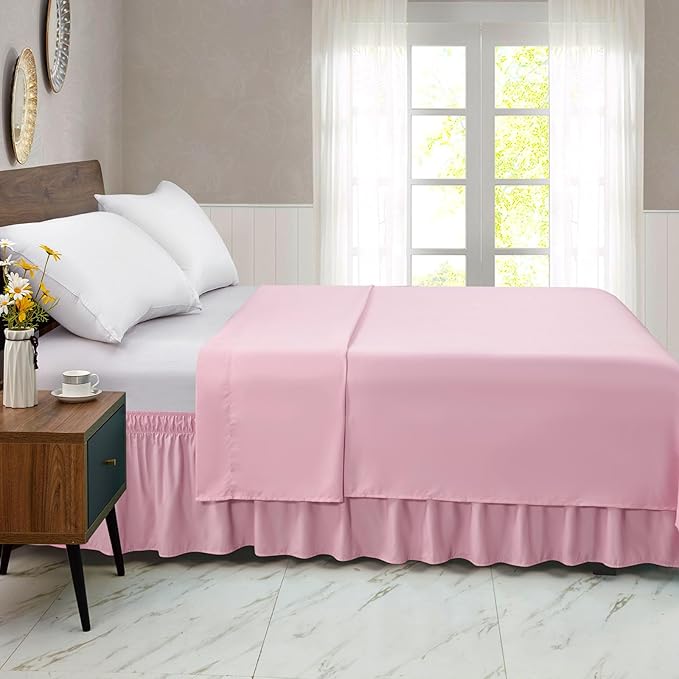 FreshCulture Queen Bed Skirt, Elastic Wrap Around Bed Skirt Queen Size, Bed Skirts for Adjustable Bed, Easy Fit with 22 Inch Drop Length, Hotel Quality Dust Ruffle for Queen Bed (Dusty Pink)