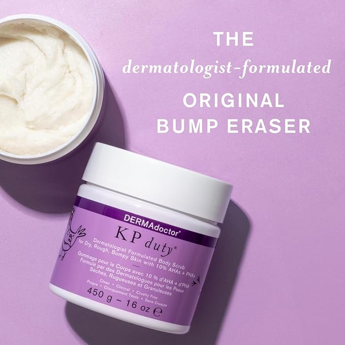 DERMAdoctor KP Bump Eraser Body Scrub with 10% AHAs + PHAs for Keratosis Pilaris, Dry, Rough, and Bumpy Skin, Dermatologist Formulated Exfoliating Body Scrub with Glycolic and Lactic acids - 16 Fl oz