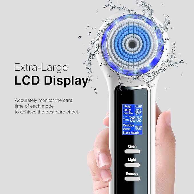 Face Scrubber Exfoliator with LCD Screen,Rechargeable Facial Cleansing Brush IPX7 Waterproof 3 in 1 Blackhead Remover Vacuum for Exfoliating,Massaging and Deep Pore Cleansing
