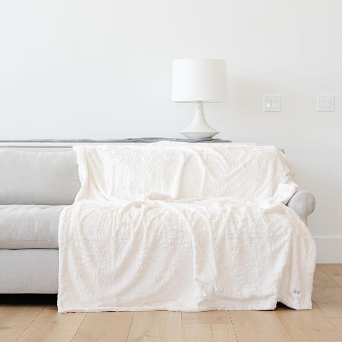 GRACED SOFT LUXURIES Throw Blanket Softest Warm Elegant Cozy Faux Fur Aesthetic for Home, Couch, Sofa, Bed, Living Room (Solid Ivory, Extra Large 60" x 80")