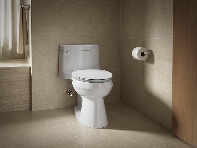 KOHLER 57777-GCF-0 Cymbal ReadyLatch Quiet-Close Soft Close Toilet Seat Elongated, Flexible CoreFlex Material, Wider Toilet Seat Surface, Home Essentials, White with Ice Grey Core Center