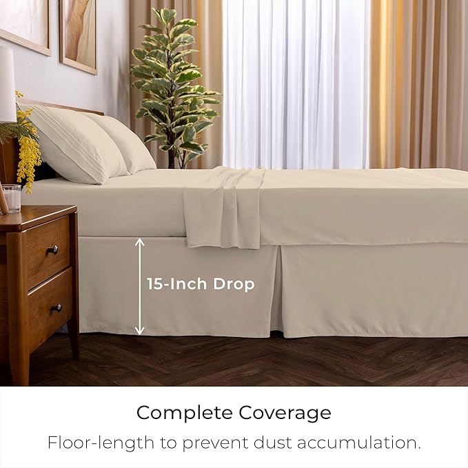 Mellanni Bed Skirt Full Size - Bed Skirting - 15-Inch Tailored Drop Pleated Dust Ruffle - Hotel Luxury Bedding - Wrinkle, Fade, Stain Resistant - 1 Bedskirt (Full, Beige)