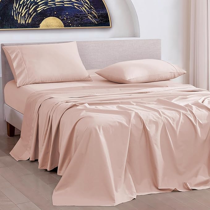 URBANHUT 1000 Thread Count Egyptian Cotton California King Sheet Set, Hotel-Style Luxury Bedsheets, Fits up to 16" Deep Pocket Mattress, 4 Pc Soft & Breathable, Sateen Weave - Blush Pink