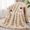 Heated Blanket King Size with 1/2/4/6/8 Hours Auto-Off 10 Heat Level, 90'' * 100'' Cozy Faux Rabbit Fur Bubble Electric Blanket with Overheat Protection(Tie-Dye Beige)
