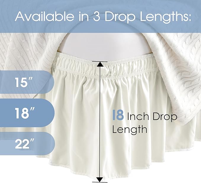 FreshCulture Queen Bed Skirt, Elastic Wrap Around Bed Skirt Queen Size, Bed Skirts for Adjustable Bed, Easy Fit with 18 Inch Drop Length, Hotel Quality Dust Ruffle for Queen Bed (Ivory)