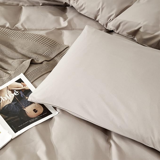 Cottonight Beige Coffee Comforter Set Full Khaki Bedding Comforter Set Solid Blanket Quilts Beige Modern Soft Breathable Taupe 3 Piece Classic Stylish Bedding Set for Full Bed