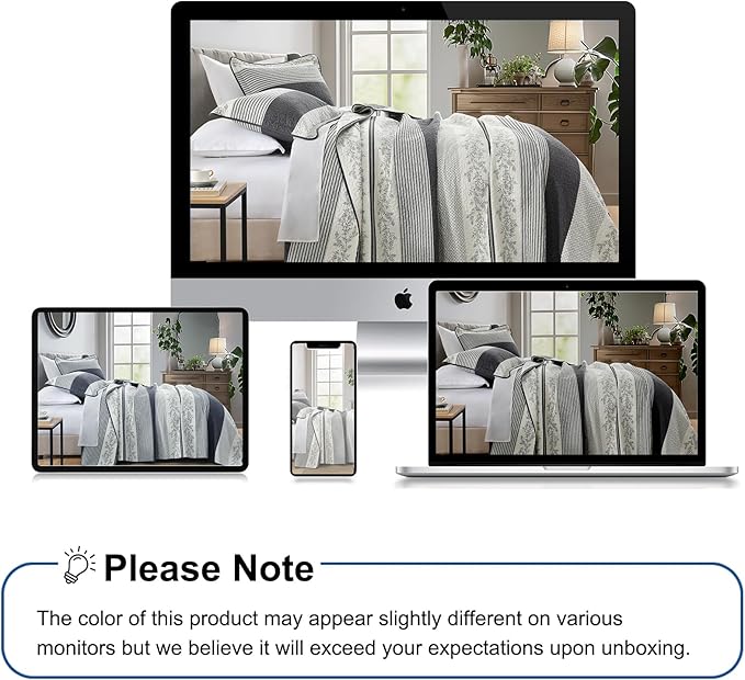 Stripe Quilts Queen Size - 100% Cotton Lightweight 3 Pieces Bedding Set, Vintage Vine Pattern Quilted Bedspread with 2 Pillow Shams, Farmhouse Printed Coverlet for All Season, Green/Gray
