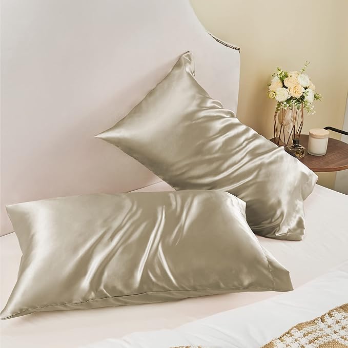 BEDELITE Satin Pillowcase for Hair and Skin, Super Soft and Cooling Similar to Silk Pillow Cases 2 Pack with Envelope Closure, Gift for Women Men(20"x30" Queen Size, Taupe)