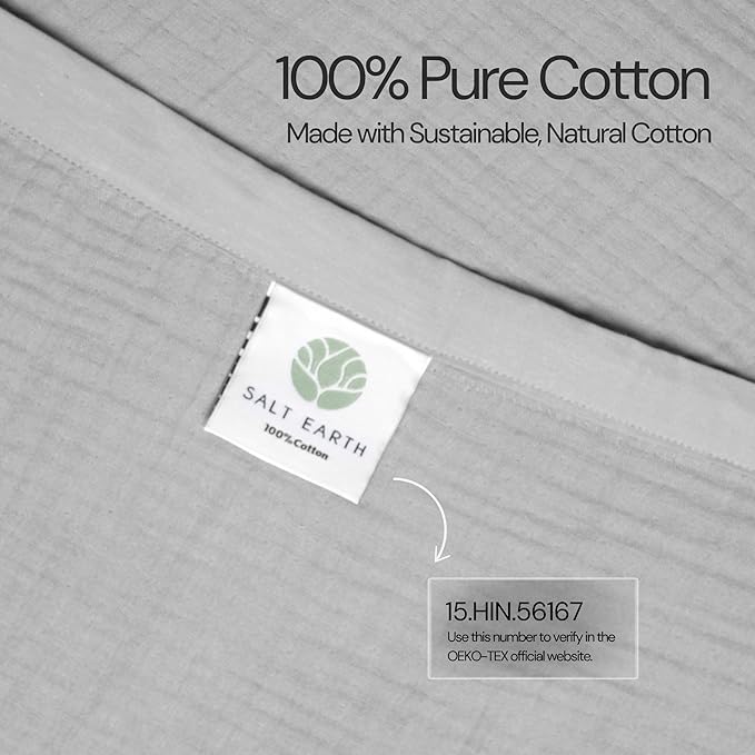 Salt Earth 100% Cotton Muslin Throw Blanket Gauze Blanket 55"X75" Twin, 4 Layered, Couch, Bed, Living Room, Home, Lightweight, All Season Blankets & Throws, Easy wash, Skin Friendly (Scottish Grey)