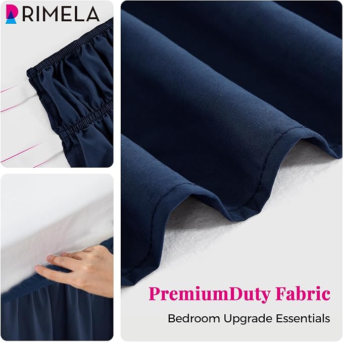 RIMELA Navy Blue Bed Skirt King Size 15 Inch Drop, Elastic Bed Skirting for Bed Base and Frame, Bedding Dust Ruffle Easy to Install, Lightweight Wrap Around Adjustable Bedskirt