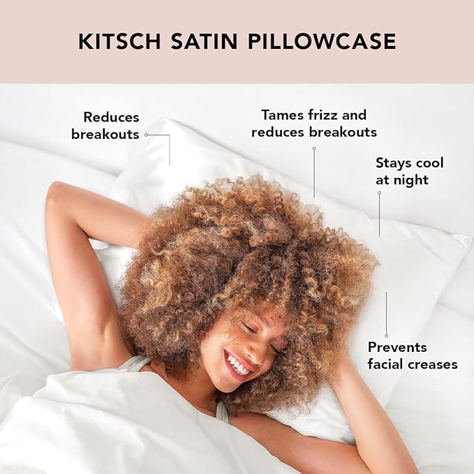 Kitsch Satin Pillowcase, Softer Than Silk Pillow Cases King, Cooling Pillow Covers, Satin Pillowcase with Zipper for Hair, Skin & Quality Sleep, Wrinkle-Free & Smooth, King Size 19"x36", Ivory