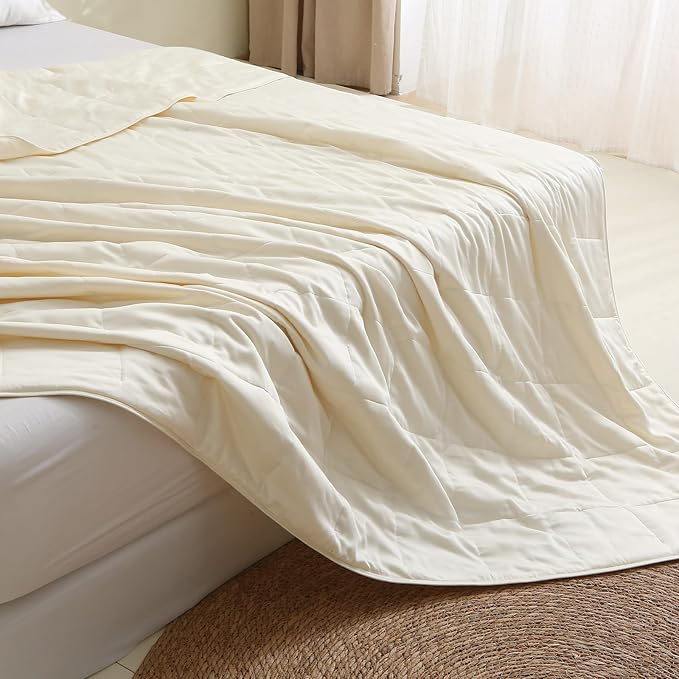 EP Mode Lightweight Quilt Blanket for Summer, Viscose from Bamboo Fabric & Filling, Natural, Breathable & Machine Washable- Ivory, Queen