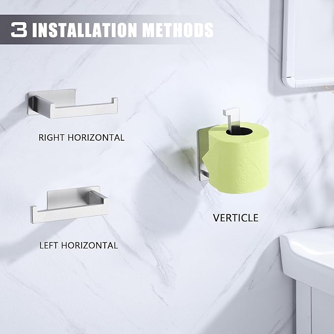 LANC Self-Adhesive Toilet Tissue Holder, Brushed Nickel Toilet Paper Holder Wall Mounted for Bathroom Washroom Tissue Roll Holder with Drill Free Rustproof Stainless Steel Left Rod, A8307BN-LF