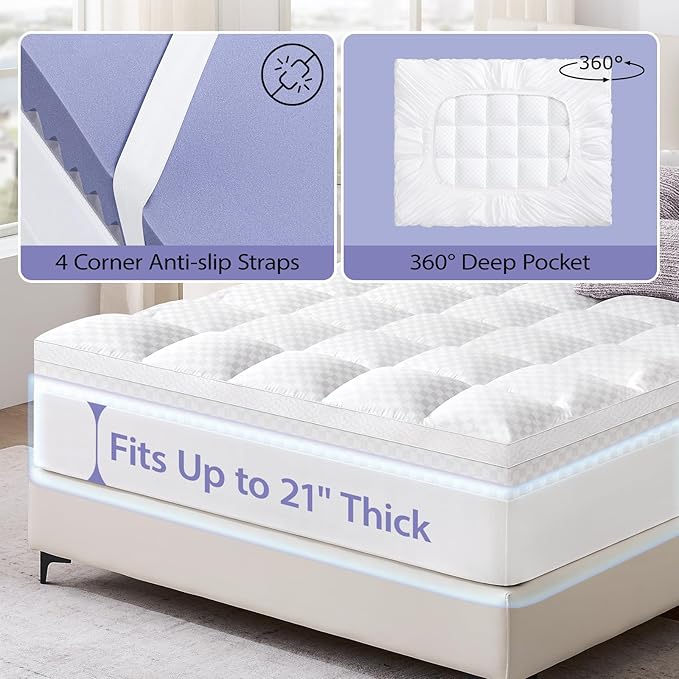 downluxe 4 Inch King Memory Foam Mattress Topper Pro Dual Layer 2 Inch Cooling Gel Egg Crate Memory Foam Plus 2 Inch Pillow Top Medium Firm with Deep Pocket