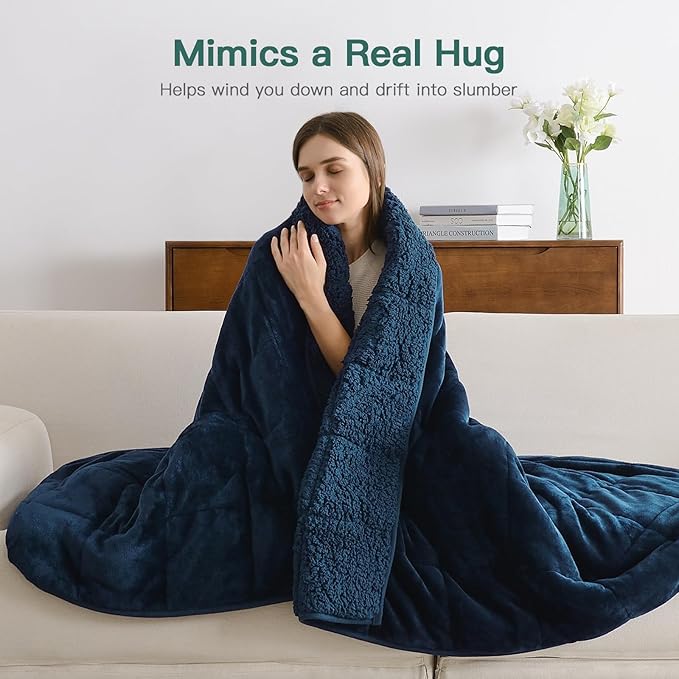 Lofus Weighted Blanket for Adults(15 lbs, 60" x 80"), Queen Size Heavy Blanket Machine Washable, Soft Weighted Blankets for Stress Relief and Sleep Promotion-Navy Blue