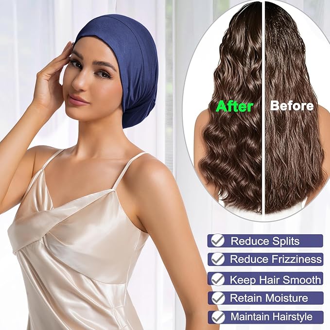 Sleep Cap Bonnet for Sleeping Black Women Men, Adjustable Cooling Lining Bonnets for Curly Hair Wrap Braids Beanie Night Hat