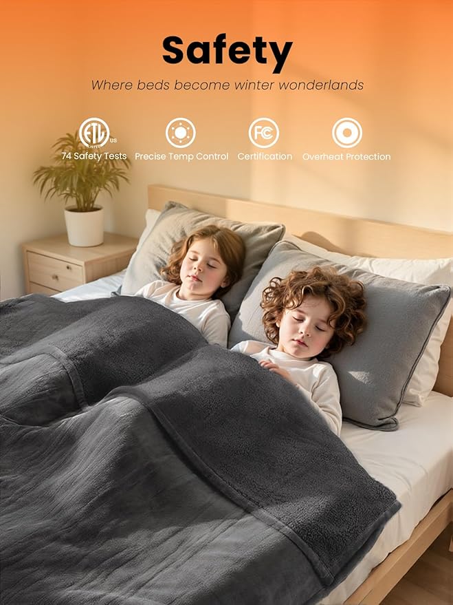Electric Heated Blanket Queen, Ultra‑Cozy Premium Flannel & Sherpa, Even Heat Distribution & Stable Temp, 1–10H Auto‑Off, 8 Temps (86–125.6°F), Overheat Protection, Ideal Gifts for Grandma