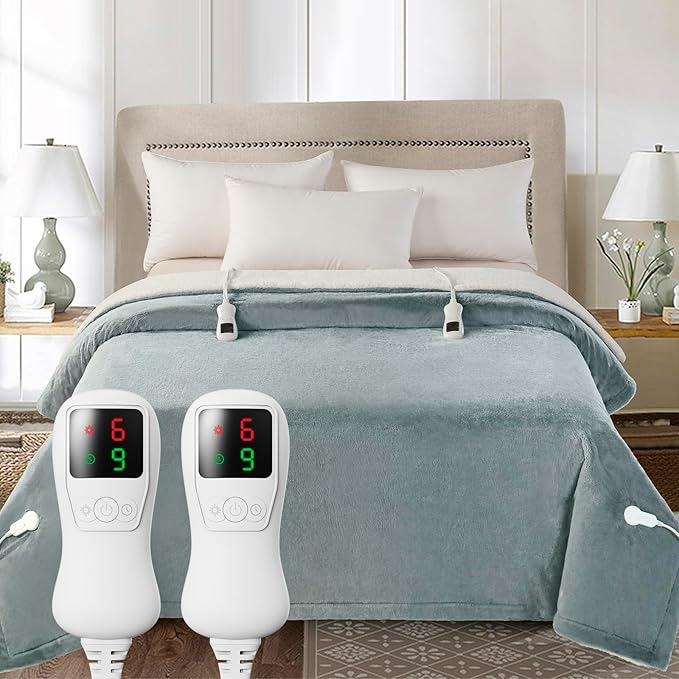 Heated Blanket Electric Blanket Queen Size, Faux Fur Heat Blanket, Super Soft Cozy Heating Blanket with 9 Heating Levels & 1-9 Hours Auto Off, Fast Heat & Overheat Protection, 84" x 90", Gray