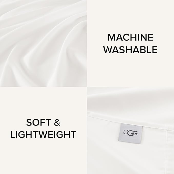 UGG King Sheet Set 4-Piece Luxury Cooling Sheets Deep Pockets Premium Bedding with 2 Pillow Shams Hypoallergenic Machine Washable Soft Lightweight Bed Set for Bedroom, King, White (Hedi)