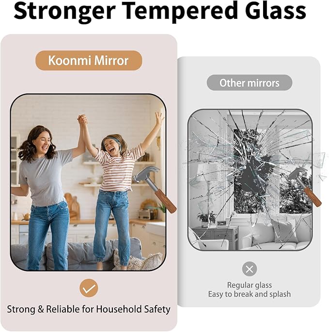Koonmi Black Framed Bathroom Mirror - 30x71 Inch Shatterproof Tempered Glass Vanity Mirror for Bathroom Sink, Wall Mounted with Matte Aluminum Alloy Frame, No Distortion, Modern Decor
