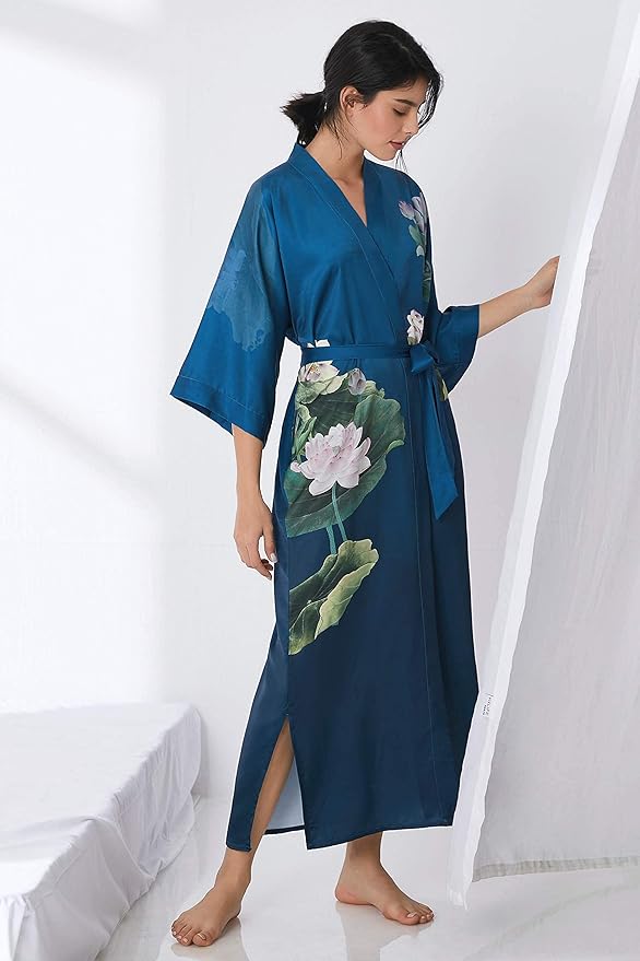 PRODESIGN Kimono Robe for Women - Long Satin Sleepwear Silky Kimono Cover-Up Nightgown Japanese Bathrobe Loungewear Blouse