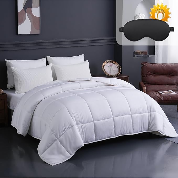 YOUR MOON Luxurious All Season Wool Comforter Twin Size 100% Natural Australian Wool Duvet, Hypoallergenic Premium Filled Comforter, Noiseless Jacquard Rayon Derived from Bamboo Shell(White)