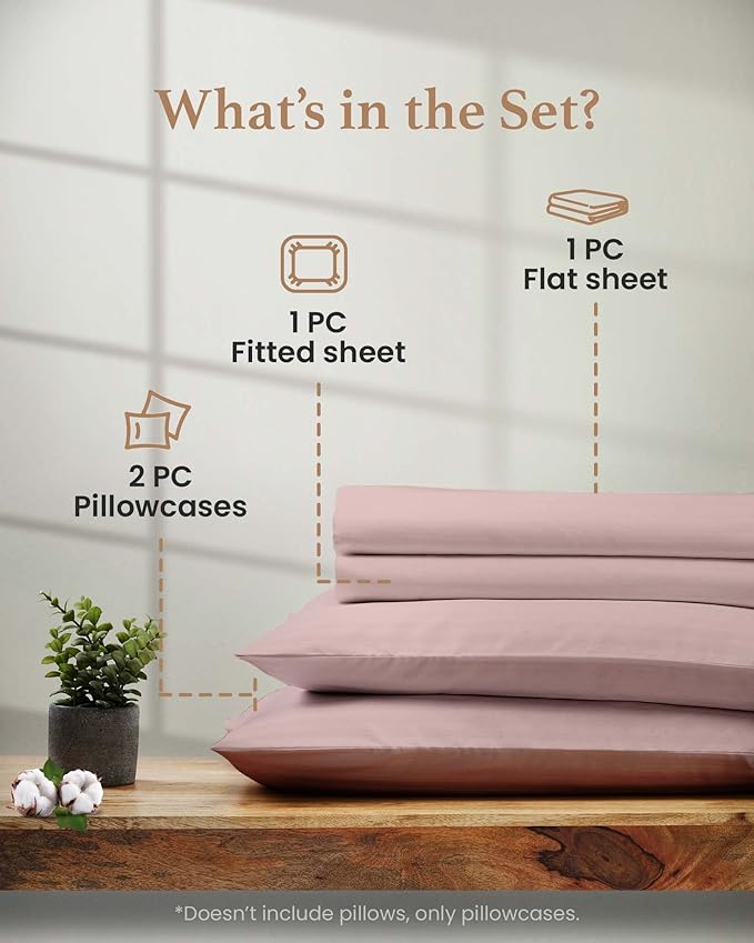 1000 Thread Count Egyptian Cotton Sheets Queen Size, 4 Pc Luxury Sheets Set, Long Staple 100% Cotton Sheets for Queen Size Bed, 16" Deep Pocket Hotel Style Sheets, Sateen Sheets Queen, Blush