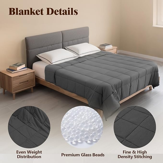 Weighted Blanket for Adults (20 lbs, 60" × 80", Dark Grey) Queen Size Heavy Blanket for 190-210lbs, Breathable Weighted Throw Blanket with Glass Beads for All Season, Washable