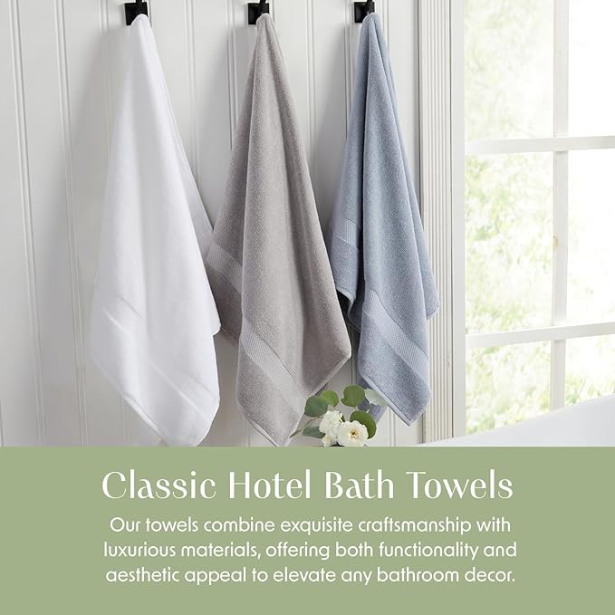 Springtree Home Blue Bath Towels Set of 6 | Classic Hotel Bath Towels | 100% Combed Cotton | Absorbent Quick-Dry Towels for Bathroom | Oeko-TEX® Standard 100 Cotton | Cynewski Collection - Blue Fog