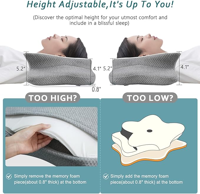 Cervical Neck Pillow for Pain Relief Sleeping, Contour Memory Foam Pillow, Ergonomic Side Sleeper Pillow for Adults, Cooling Orthopedic Neck Support Pillow for Back Stomach Sleepers