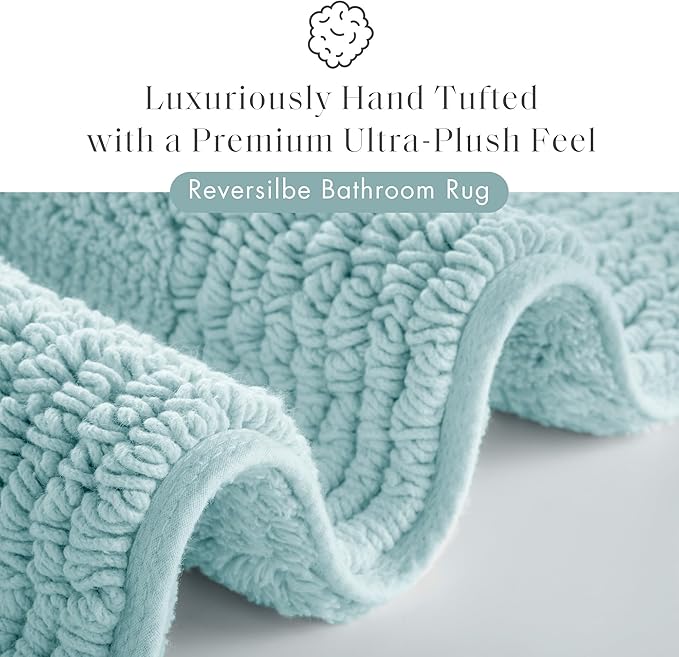 Madison Park Splendor Reversible 100% Cotton Tufted Bathroom Rug-3000 GSM Hotel Quality Luxurious Plush Medium Pile Bath Mat Absorbent, Quick Dry, Shower Room Décor, 24x36 Blue