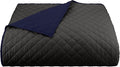 Martex Reversible Coverlet – Full Queen Size Quilt - Lightweight Quilt Full Size Bedding– Durable Queen Size Coverlet for Bed – Soft - Easy Care Bedding – Graphite/Navy