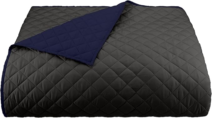 Martex Reversible Coverlet – Full Queen Size Quilt - Lightweight Quilt Full Size Bedding– Durable Queen Size Coverlet for Bed – Soft - Easy Care Bedding – Graphite/Navy