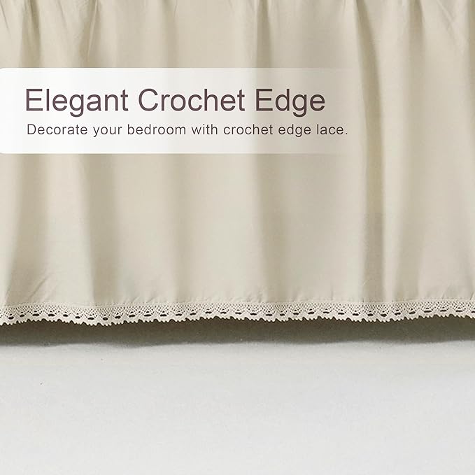 Queen Size 14 inch Drop Ivory Dust Ruffle, 100% Lightweight Cotton Ruffled Bed Skirt, French Coutry Style, Lace Ruffled Bed Skirt with Split Corners